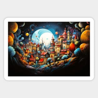 City Landscape Concept Abstract Colorful Scenery Painting Magnet